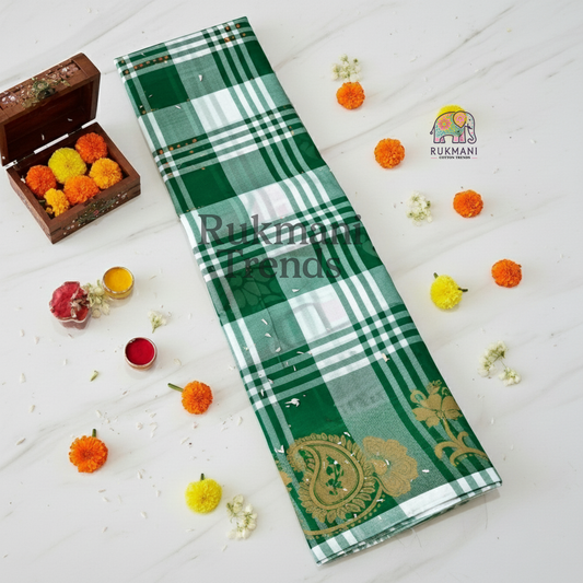 Checkered Cotton Saree with Thread Border